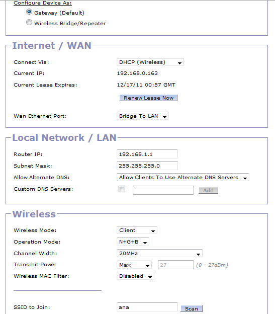 Only in Client mode works.... receives IP from router