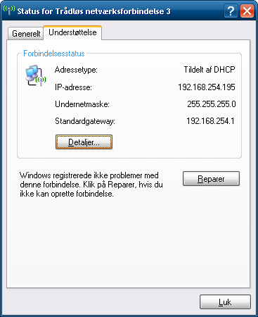 How to find the DHCP info on WinXP - picture 2 (I know this is in Danish, but you get the point)