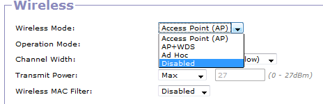 disable wireless from the webinterface.