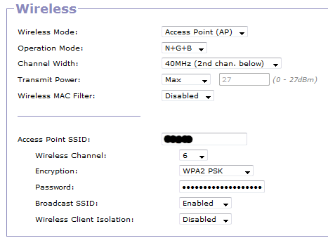 Wireless settings on my router