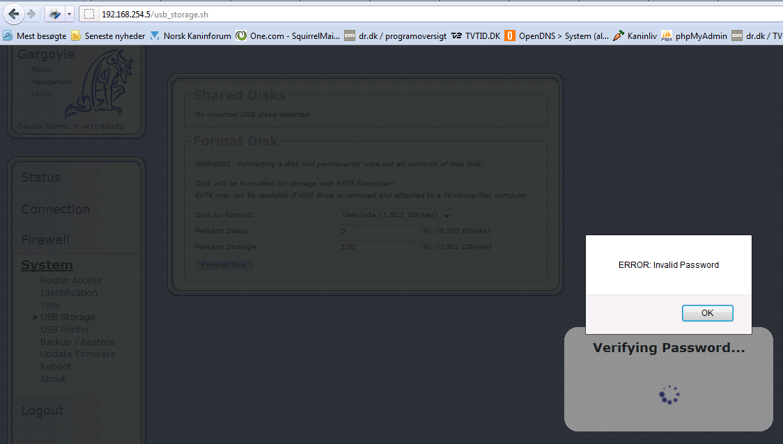 Password error, when doing a format.