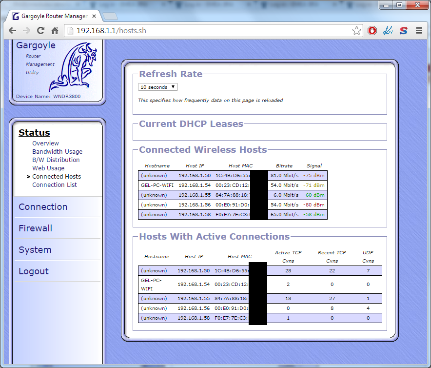 Status - Connected hosts