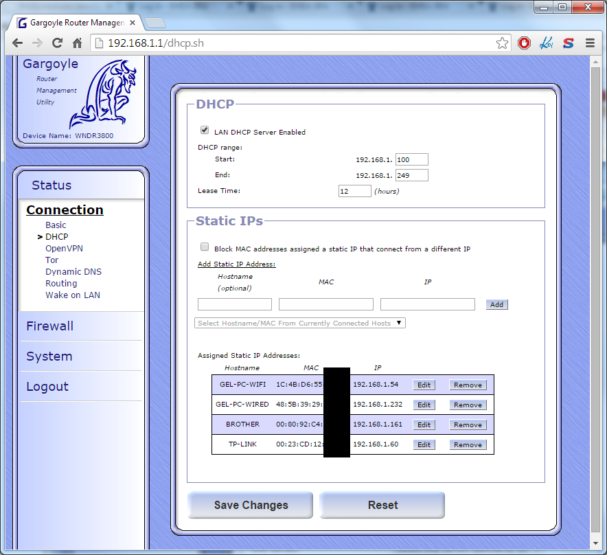 Connection - DHCP setup
