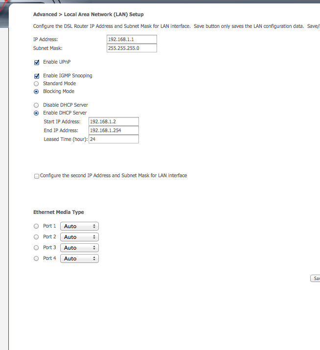 LAN advances settings for my modem