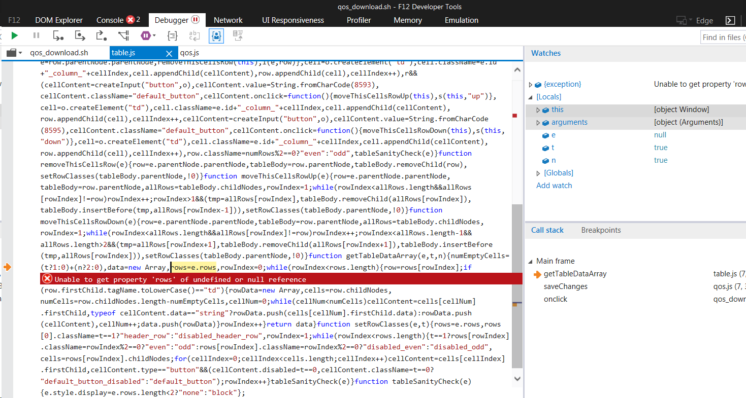 internet explorer console showing error during save-changes