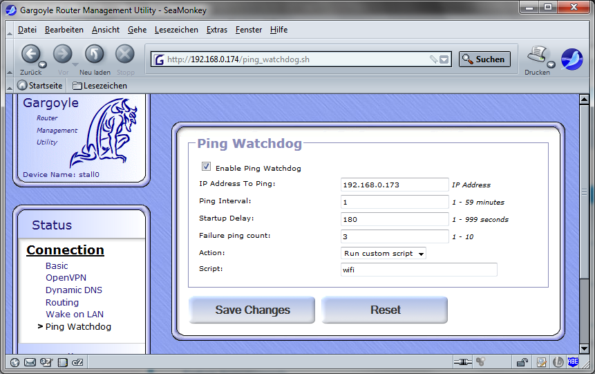 Ping watchdog configuration.